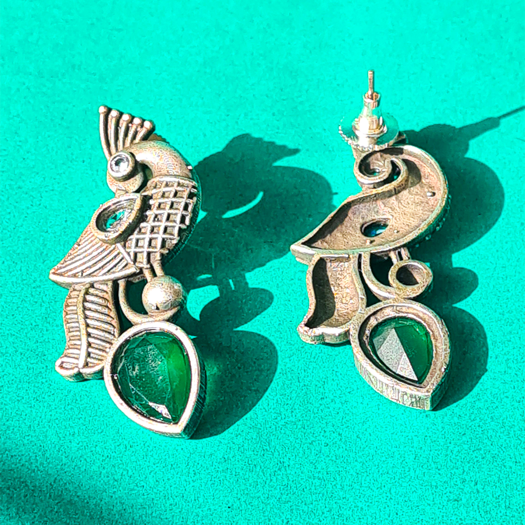 PEACOCK PLUME DROP EARRINGS