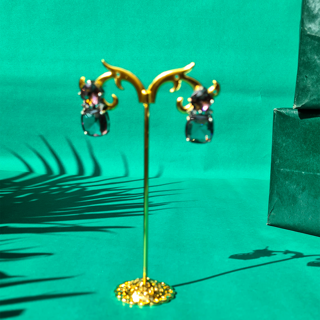 Petite White Glimmer Brass Earrings