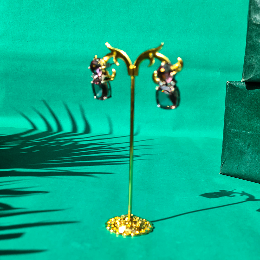 Petite White Glimmer Brass Earrings