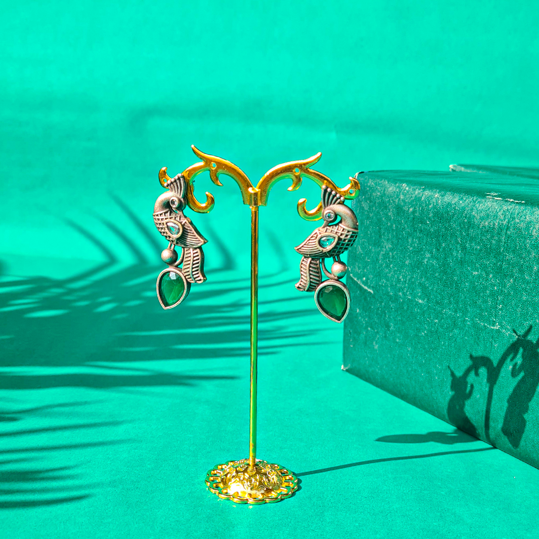 PEACOCK PLUME DROP EARRINGS