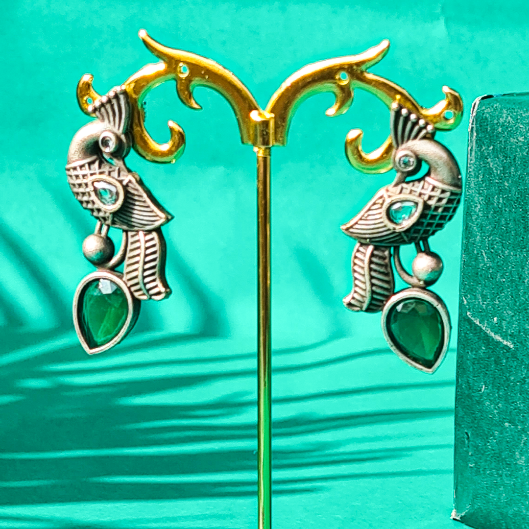 PEACOCK PLUME DROP EARRINGS