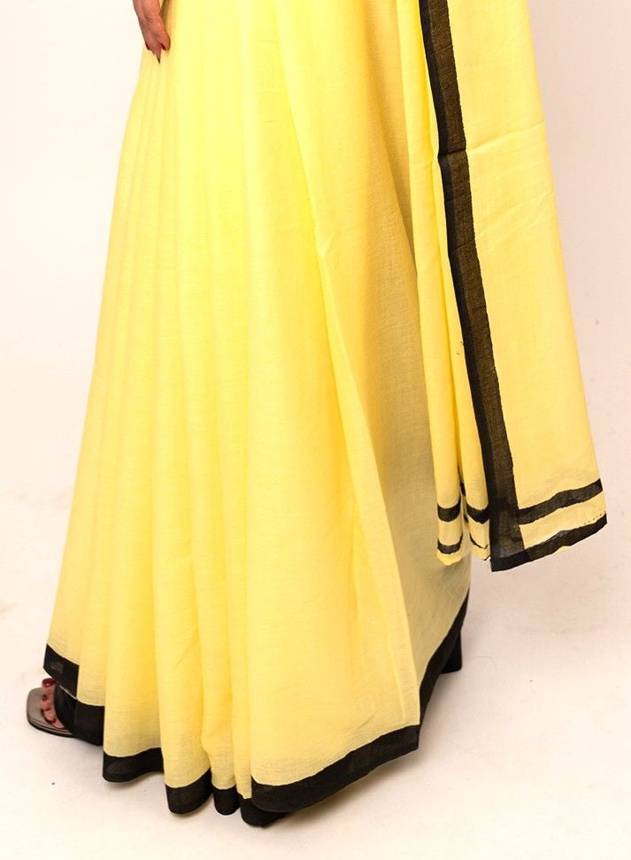 MULMUL ANCHAL : YELLOW & BLACK SAREE
