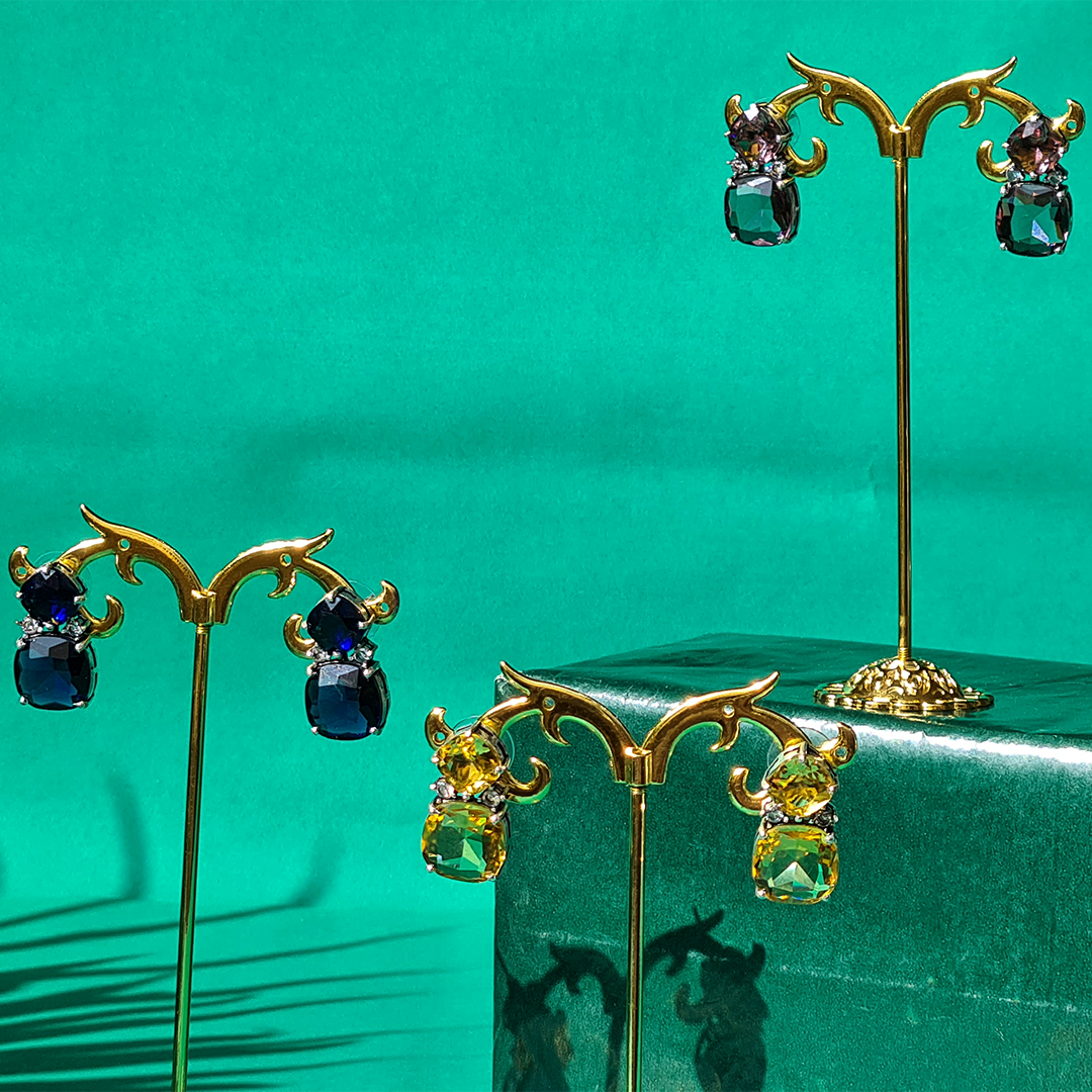 Petite White Glimmer Brass Earrings