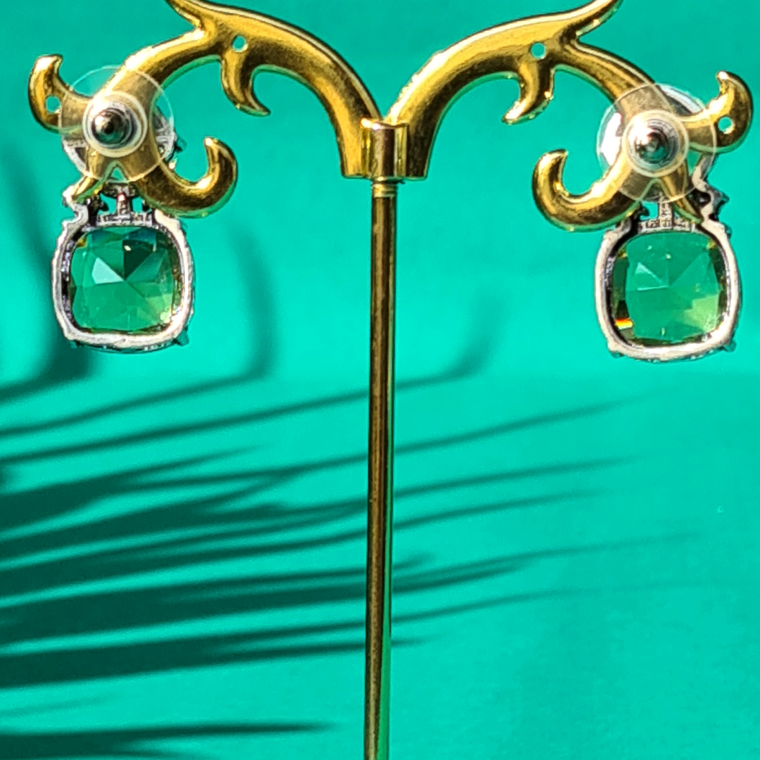 Petite White Glimmer Brass Earrings