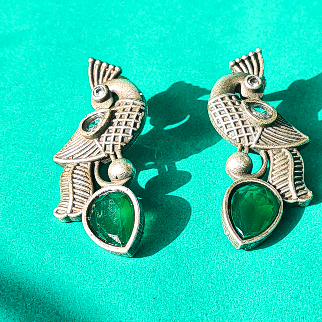 PEACOCK PLUME DROP EARRINGS