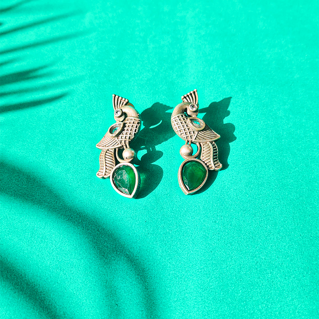 PEACOCK PLUME DROP EARRINGS
