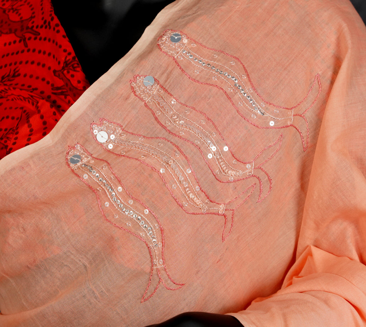 HAND EMBROIDERED : PEACH JAL PARI