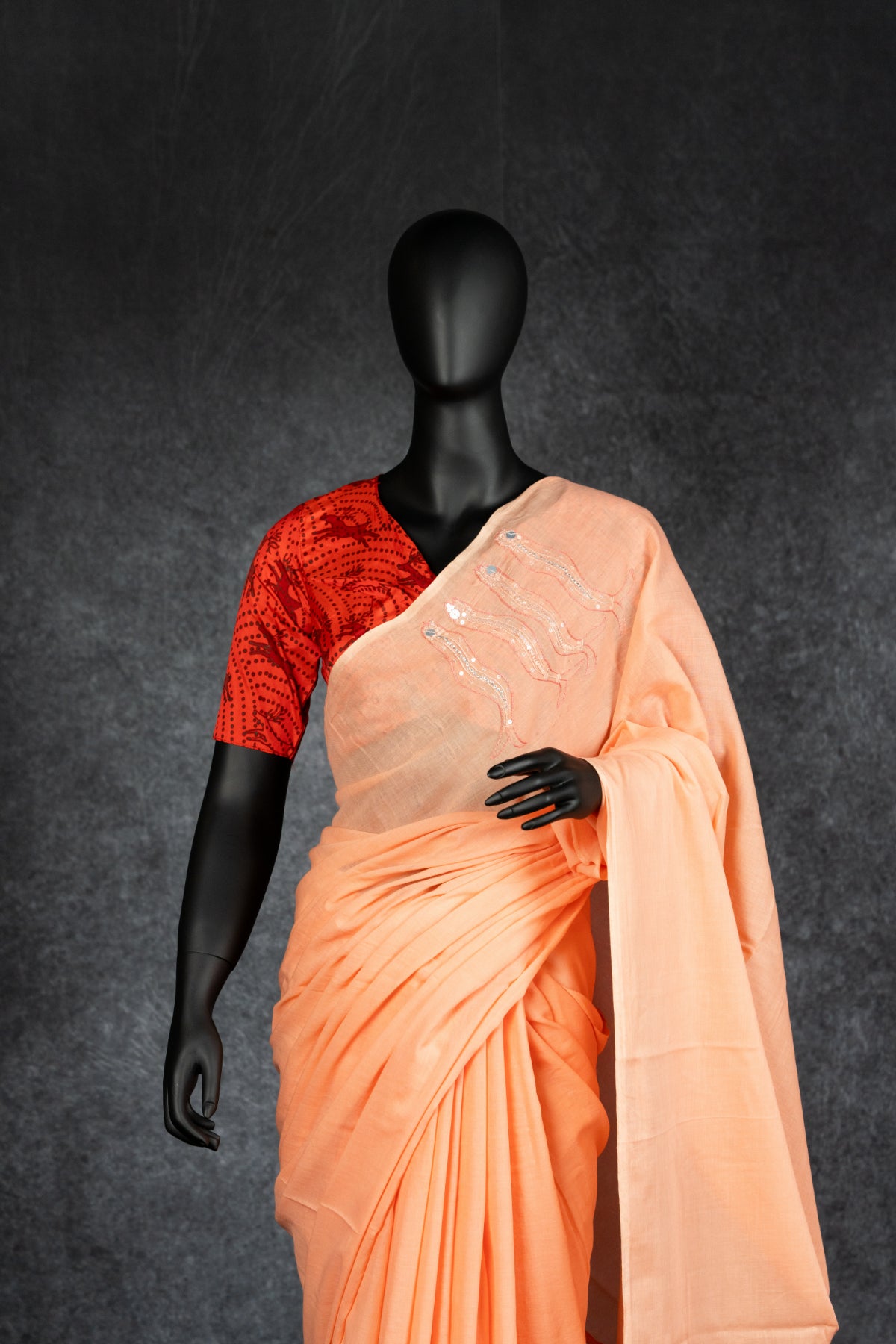 HAND EMBROIDERED : PEACH JAL PARI