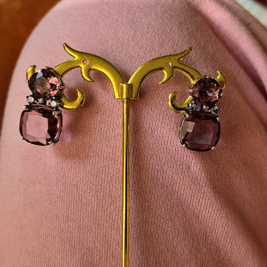 Petite White Glimmer Brass Earrings