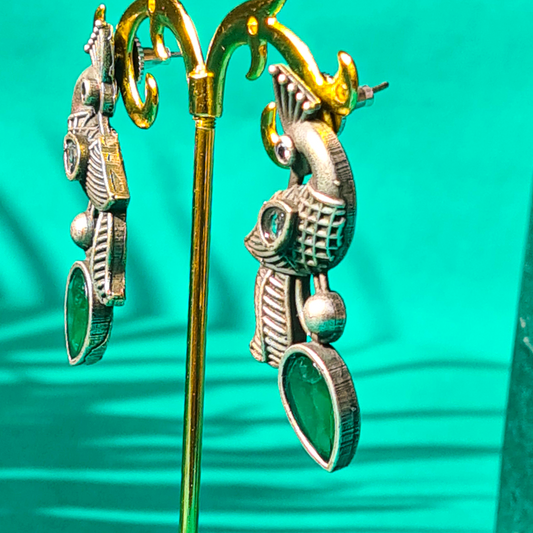 PEACOCK PLUME DROP EARRINGS
