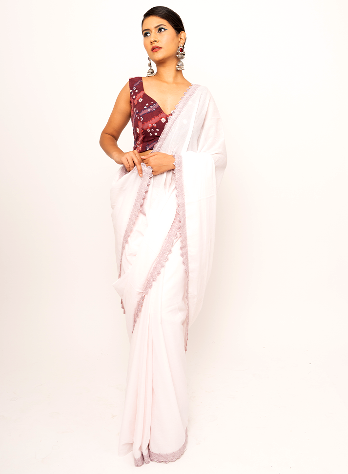 Mulmul Anchal : White Saree