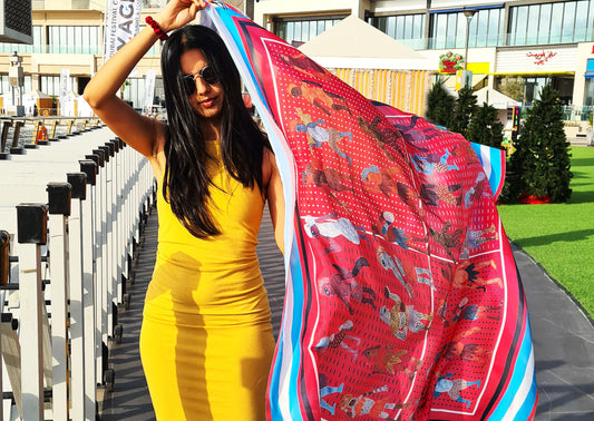 Gonds Impression 2.0 : Designer Silk Scarf (SINGLE CLICK ON PHOTO FOR ZOOM)