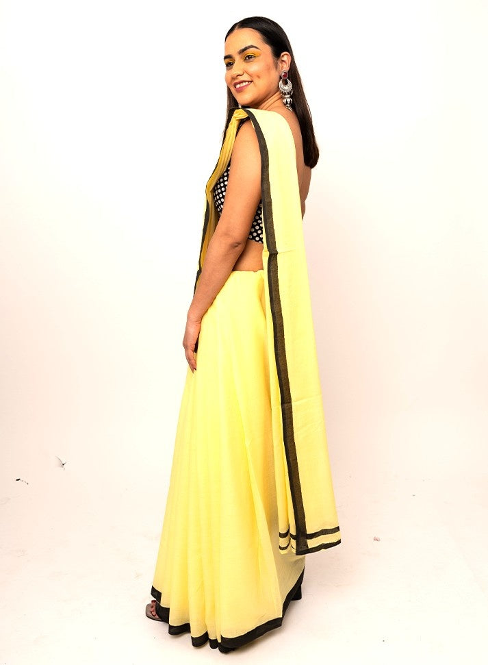 MULMUL ANCHAL : YELLOW & BLACK SAREE