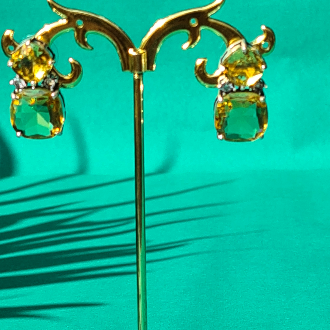 Petite White Glimmer Brass Earrings