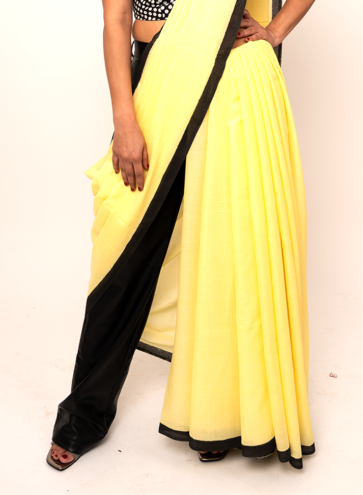 Mulmul Anchal : Yellow & Black Saree
