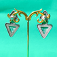 GREEN STONE TRIANGLE STUD EARRINGS