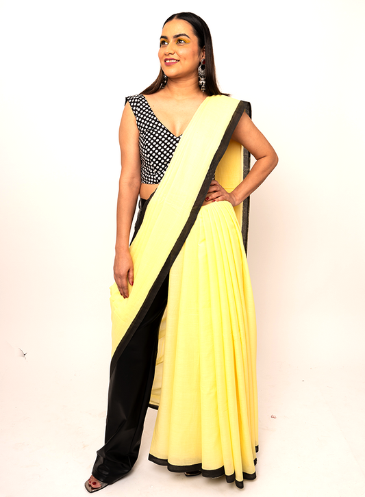 Mulmul Anchal : Yellow & Black Saree