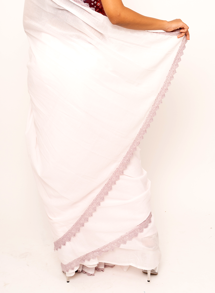 Mulmul Anchal : White Saree
