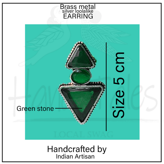 GREEN STONE TRIANGLE STUD EARRINGS