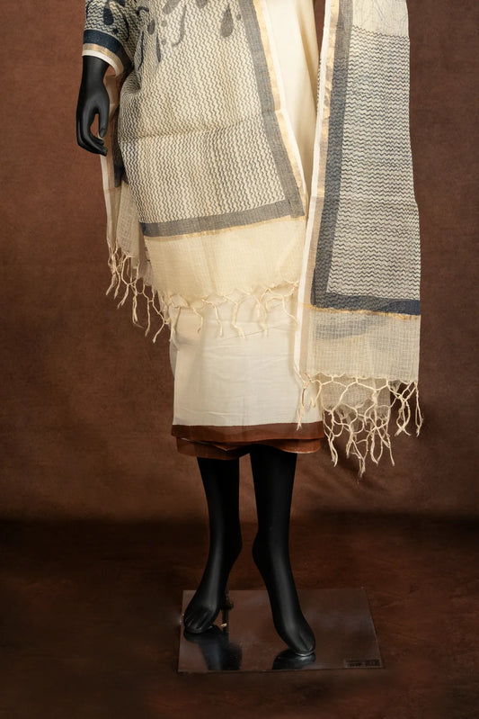 Gonds Impression 2.0 : Black Bird Beige Duptta