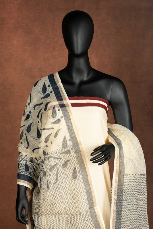 Gonds Impression 2.0 : Black Bird Beige Duptta