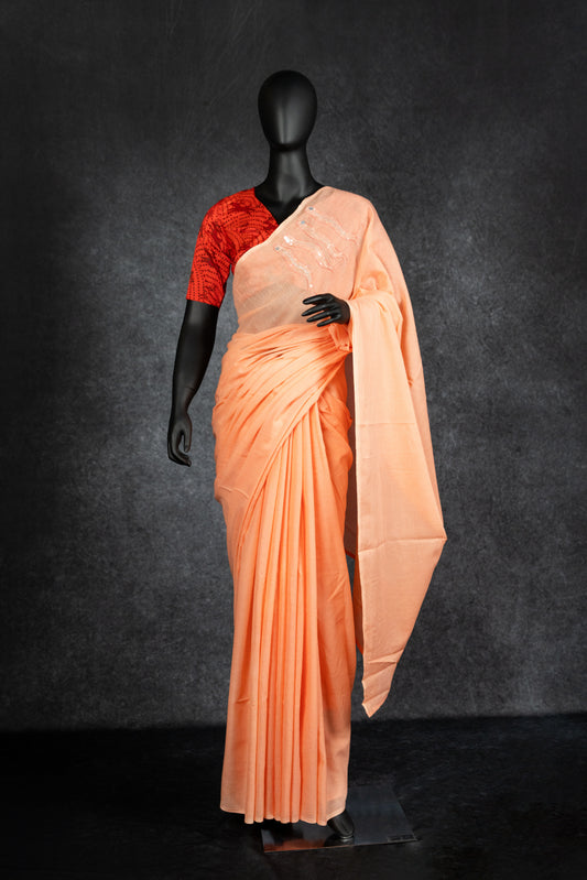 HAND EMBROIDERED : PEACH JAL PARI